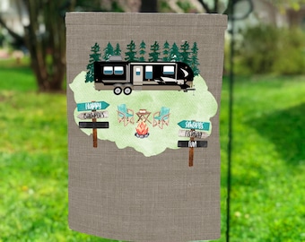 Garden Flag Happy Camper Trailer design Personalize by Adding your own People Sublimation Design Digital Download PNG Instant DIGITAL ONLY