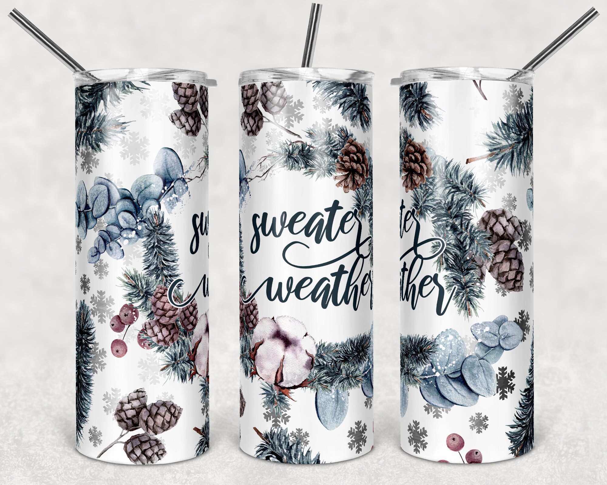 20 Oz Skinny Tumbler Winter Sweater Weather Sublimation Design Digital ...