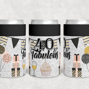 Can Cooler Sublimation Glitter 40 and Fabulous Birthday Straight Design Digital Download PNG tumblers Tamara
