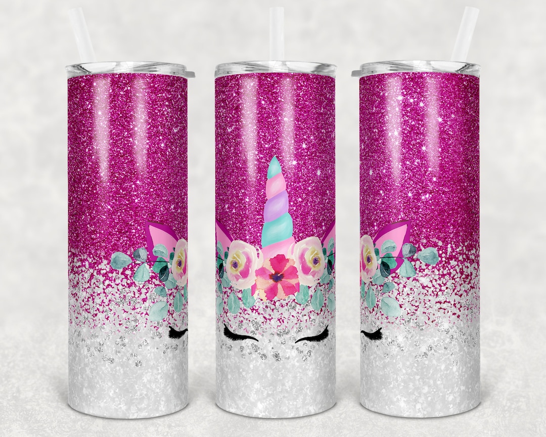 20 Oz Skinny Tumbler Sublimation Design Template Unicorn Glitter Pink ...