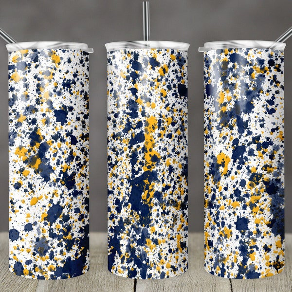 20 oz Skinny Tumbler Sublimation Design Template Navy Blue Gold Yellow Power Wash Add School Logo Straight Design Digital Download PNG