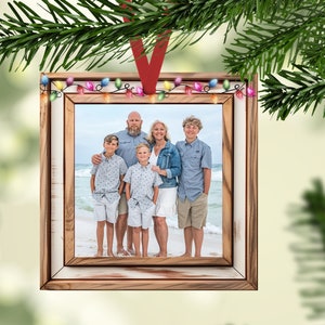 Square Ornament Christmas Sublimation Design Template Frame, add photo to personalize Digital Download PNG DIGITAL Only Faux Wood Lights