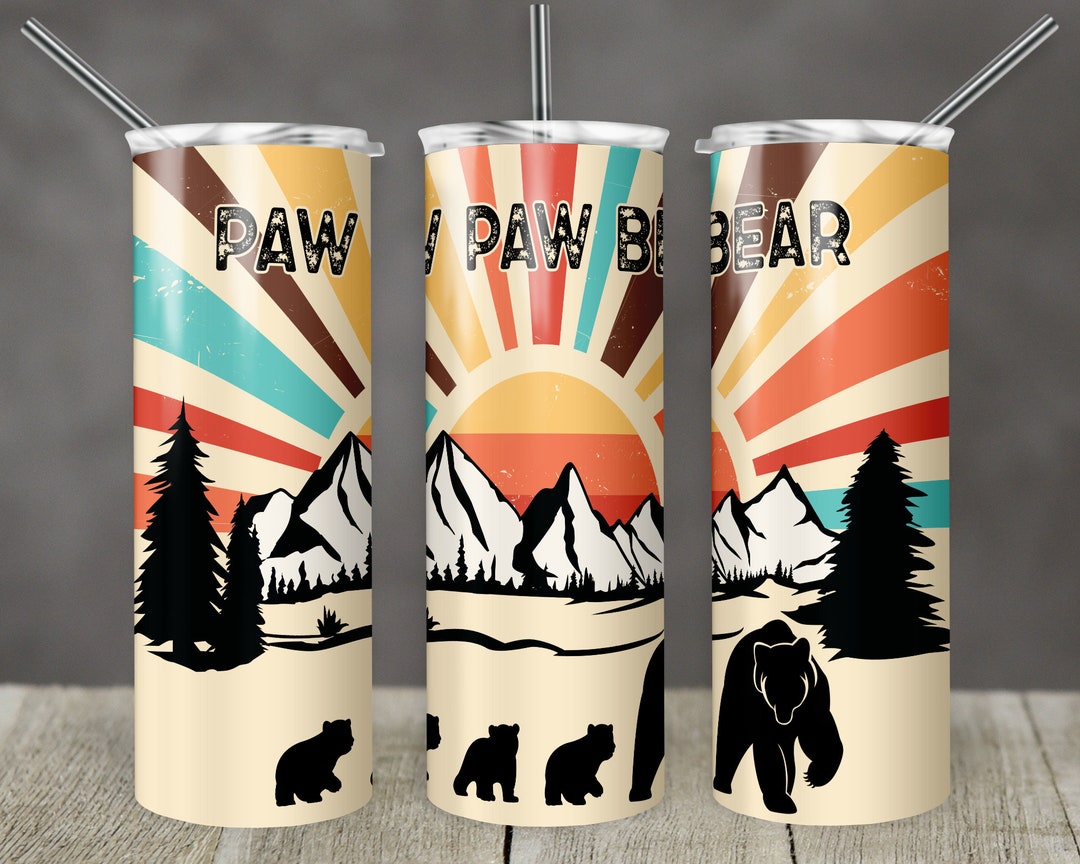 20 Oz Skinny Tumbler Sublimation Design Template Retro Paw Paw Bear and ...