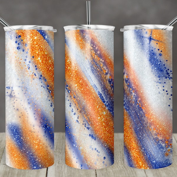 20 oz Skinny Tumbler Sublimation Template Agate Milky Way Blue Orange Straight Design Digital Download PNG Faux Glitter