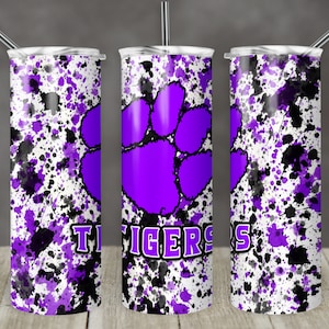20 oz Skinny Tumbler Sublimation Design Template Purple Tigers Power Wash Straight Design Digital Download PNG