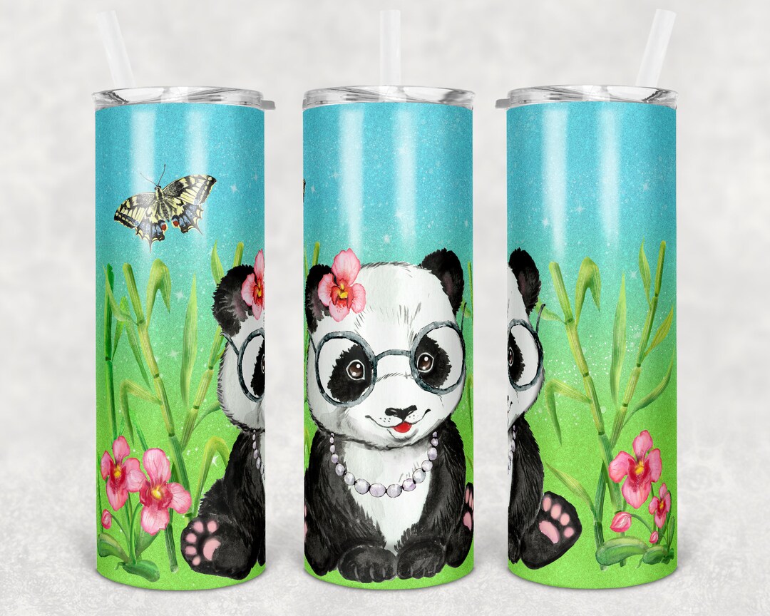 20 Oz Skinny Tumbler Sublimation Design Template Ombre Glitter Panda ...