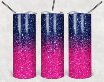 20 oz Skinny Tumbler Sublimation Design Template Glitter Ombre Navy Blue Pink 2 colors Straight Design Digital Download PNG