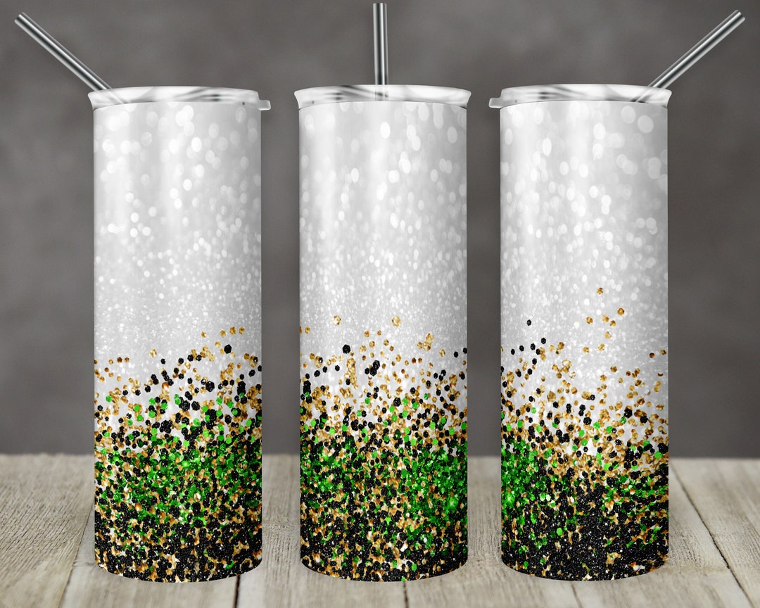 20 Oz Skinny Tumbler Sublimation Design Template Glitter Gold Green ...
