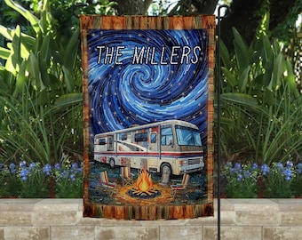 Garden Flag Happy Camper Trailer RV design Personalize by Adding your own Name Faux Quilted Sublimation Design Download PNG Instant DIGITAL