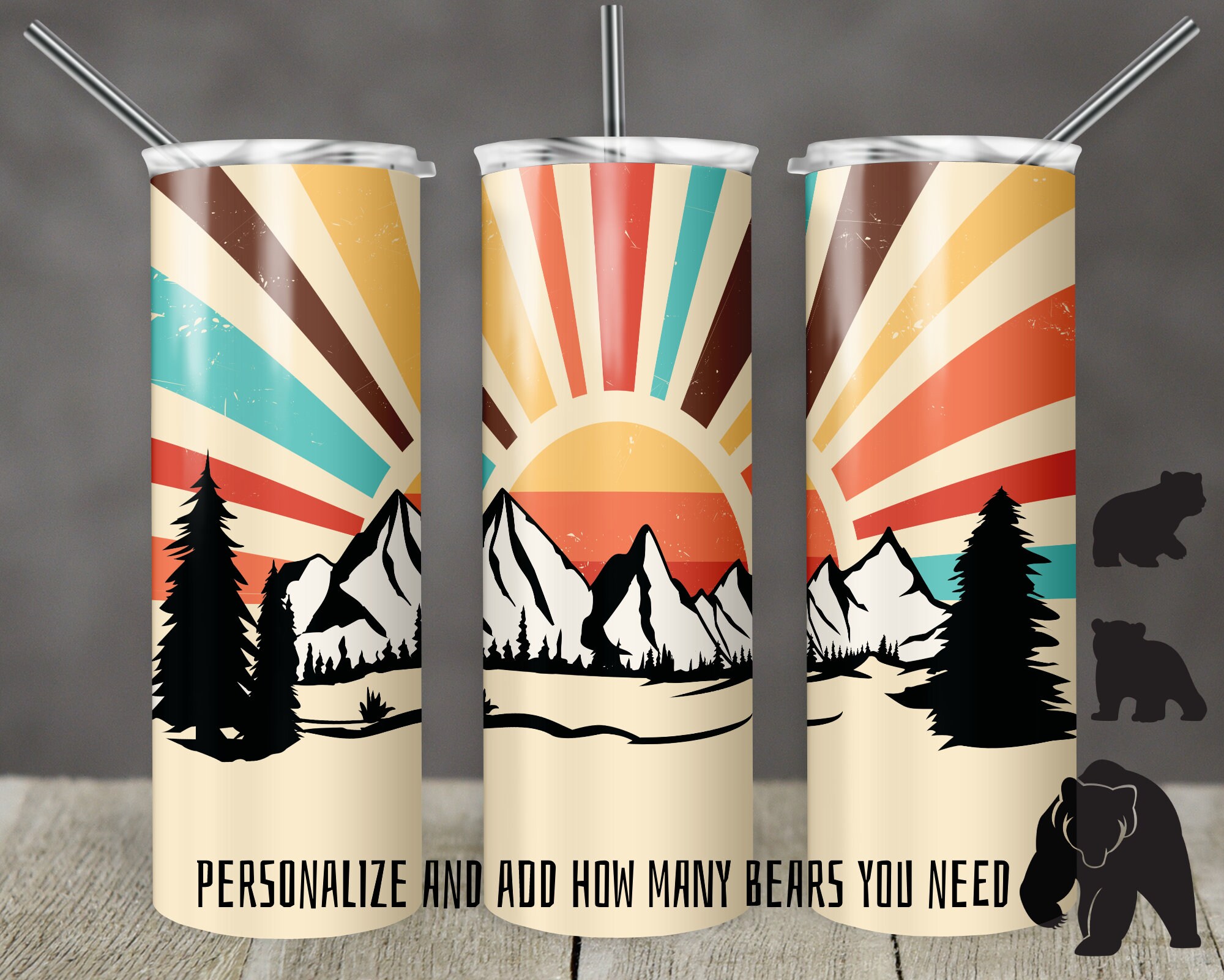 20 Oz Skinny Tumbler Sublimation Design Template Retro Paw Paw Bear and ...