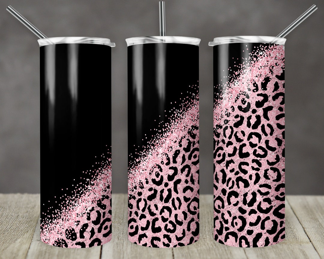 20 Oz Skinny Tumbler Sublimation Design Template Glitter Pink Black ...