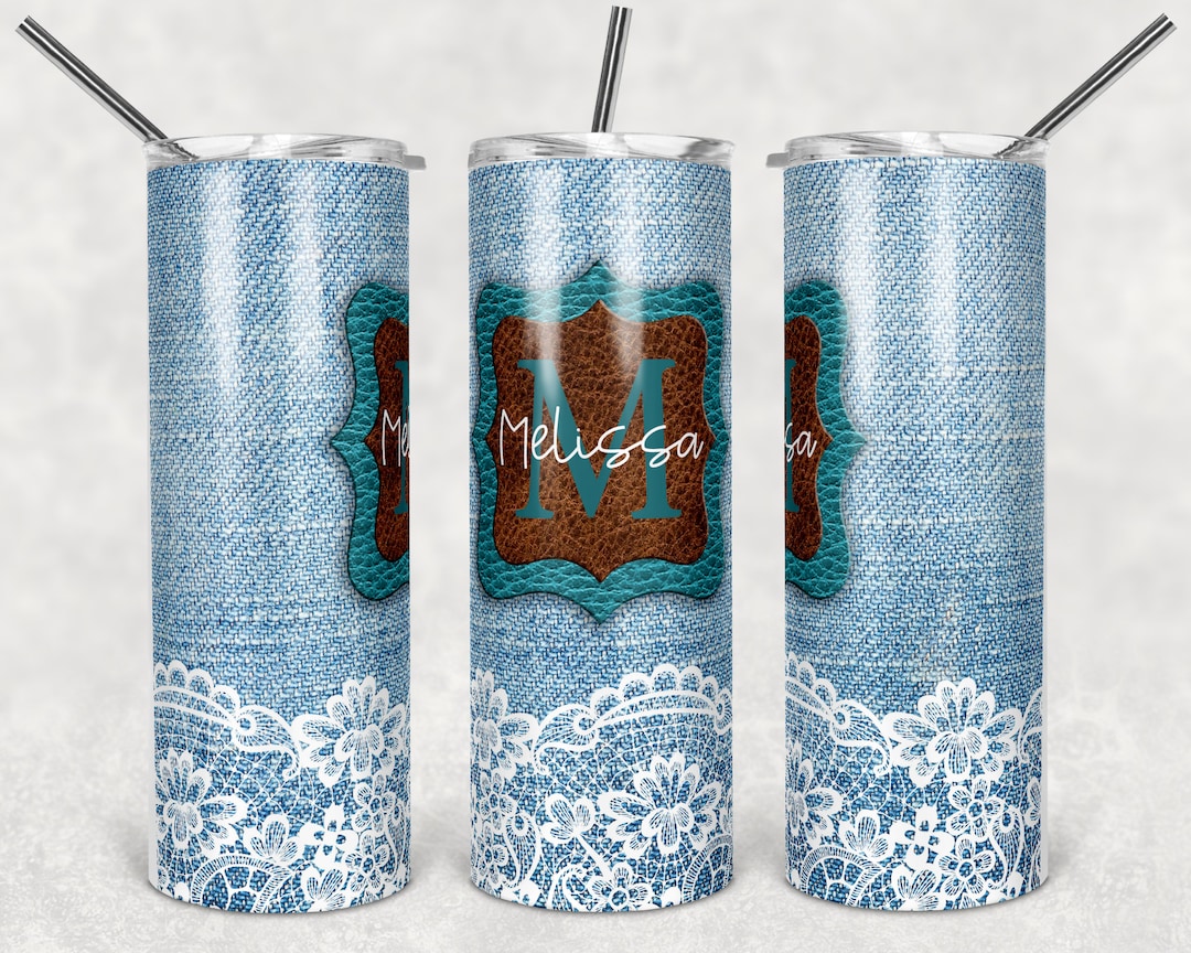 20 Oz Skinny Tumbler Denim and Leather Western Country Sublimation ...