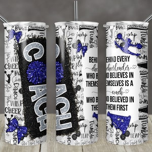 20 oz Skinny Tumbler Cheer Coach Glitter Leopard and Blue Sublimation Design with quote Digital Download PNG Instant DIGITAL ONLY tumblers