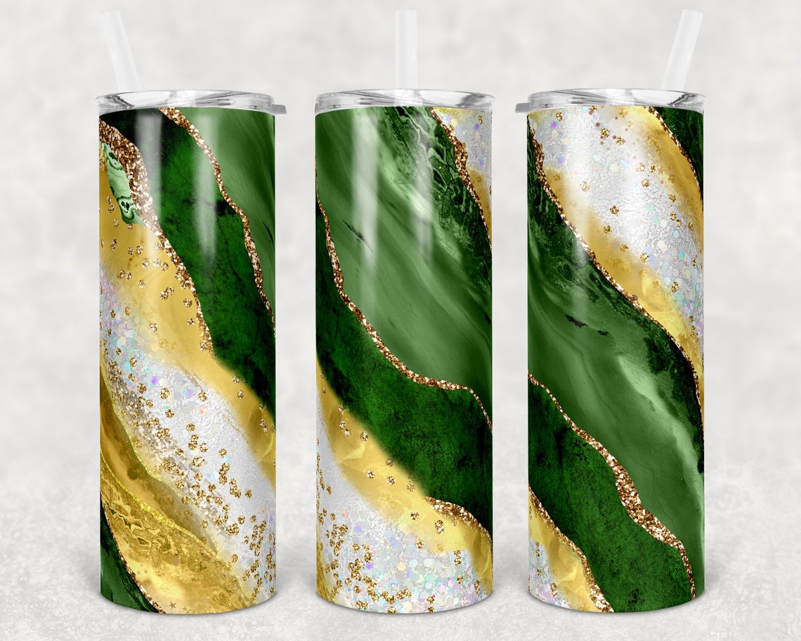 20 Oz Skinny Tumbler Sublimation Template Agate Milky Way Green Gold ...