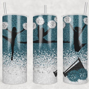 20 oz Skinny Tumbler Cheer Teal White Glitter Sublimation Design Digital Download PNG Instant DIGITAL ONLY rts tumblers Tamara