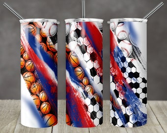 20 oz Skinny Tumbler Sublimation Template Solid Soccer Baseball Basketball Straight Design Digital Download PNG tumblers red white blue