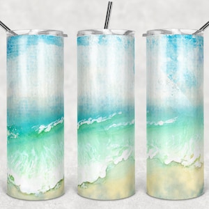 20 oz Skinny Tumbler Ocean Beach Crashing Waves water sand Background  Sublimation Design PNG Instant DIGITAL ONLY rts tumblers Tamara