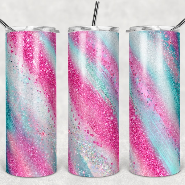 20 oz Skinny Tumbler Sublimation Template Agate Milky Way Teal White Pink Straight and Warped Design Digital Download PNG tumblers Tamara