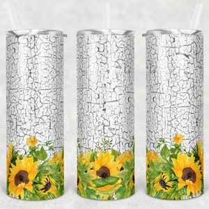 20 oz Skinny Tumbler Sunflowers Crackle Paint Sublimation Design  Digital Download PNG Instant DIGITAL ONLY rts tumblers Tamara