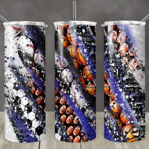 20 oz Skinny Tumbler Sublimation Template Glitter Cheer Royal Soccer Football Baseball Basketball Straight Design Digital Download PNG