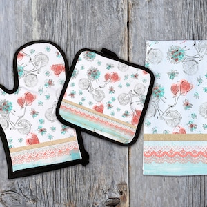Sublimation Kitchen Set Designs towel oven mitt and pot holder design Digital Download 3 Design Bundle Valentine Bike Lace PNG DIGITAL ONLY