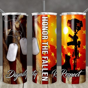 20 oz Skinny Tumbler Military Remembrance Honor The Fallen Soldiers Flag Sublimation Design Digital Download PNG DIGITAL