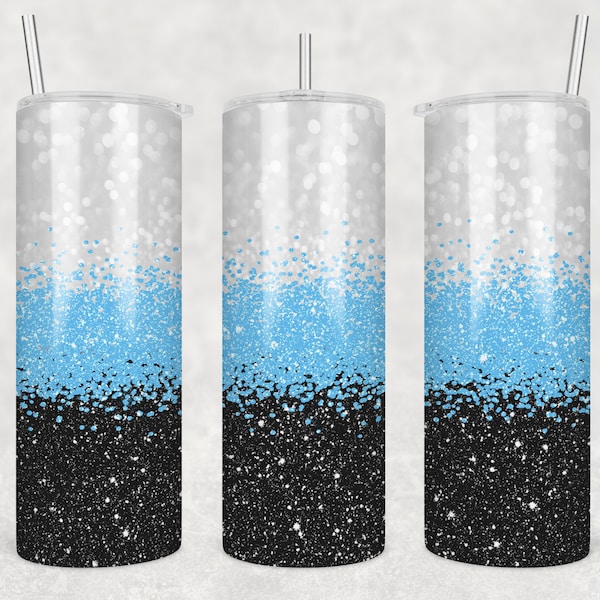 20 oz Skinny Tumbler Sublimation Design Glitter Confetti Black and Baby Blue Straight Design Digital Download PNG tumblers Tamara