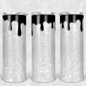 20 oz Skinny Tumbler Sublimation Design Glitter Black Drip Background Straight and Warped Design Digital Download PNG tumblers Tamara