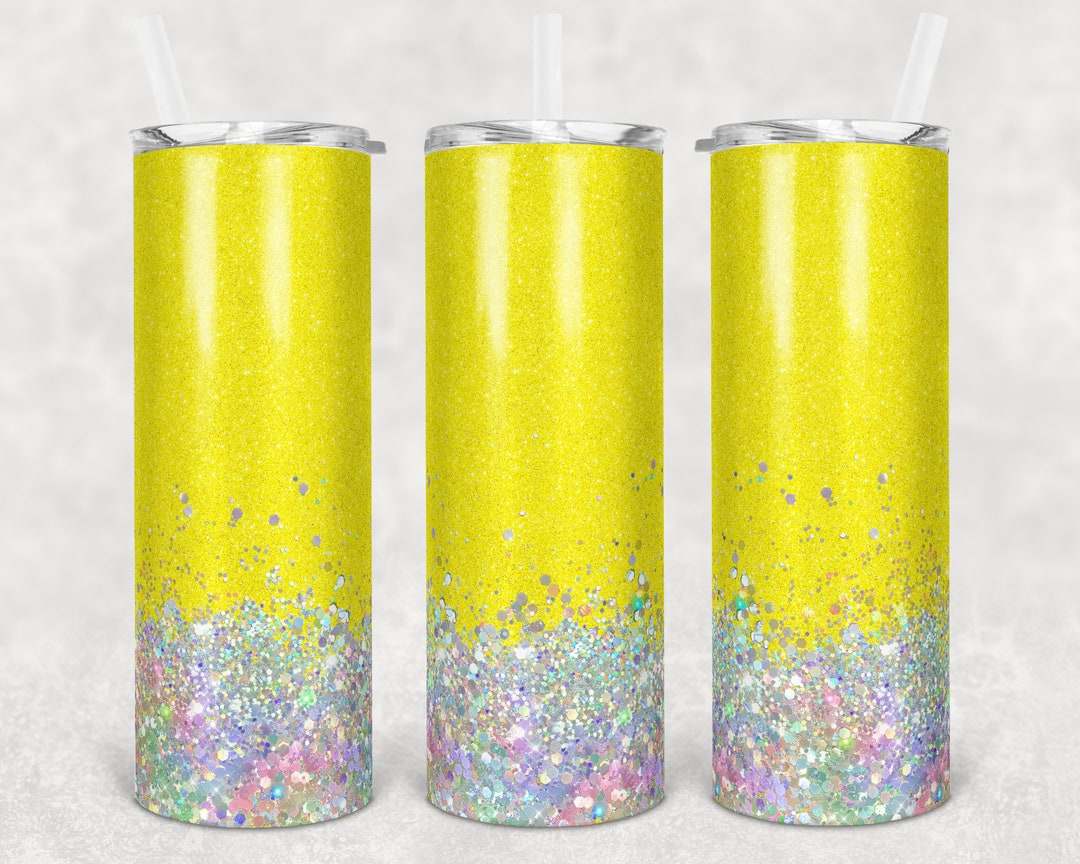 20 Oz Skinny Tumbler Sublimation Design Template Glitter Bright Yellow ...