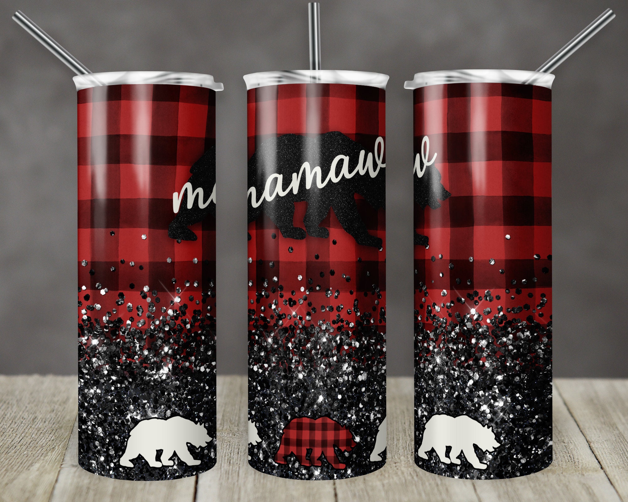 20 Oz Skinny Tumbler Sublimation Design Template Plaid Mama Bear Add ...
