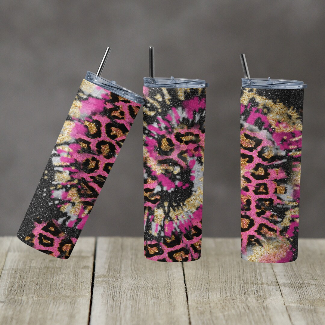 20 Oz Skinny Tumbler Tiedye Tie Dye Glitter Leopard Pink Sublimation ...