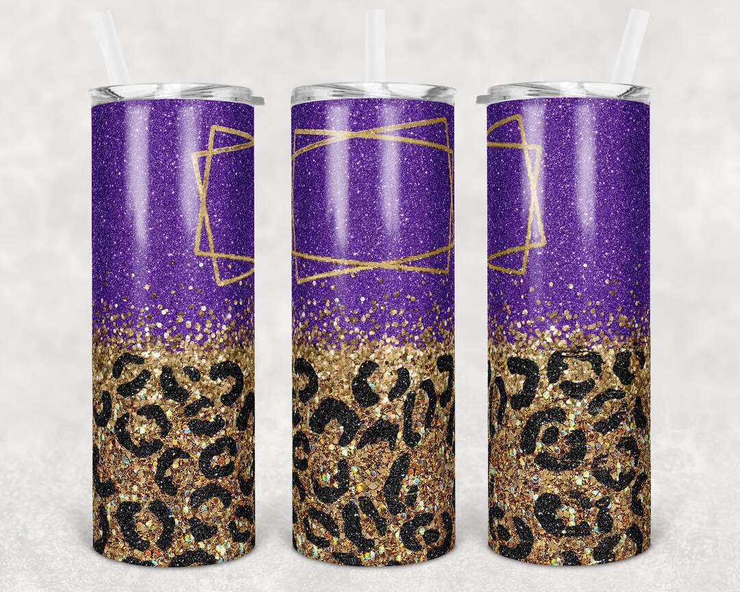 20 Oz Skinny Tumbler Blank Frame Leopard Gold Purple Glitter ...