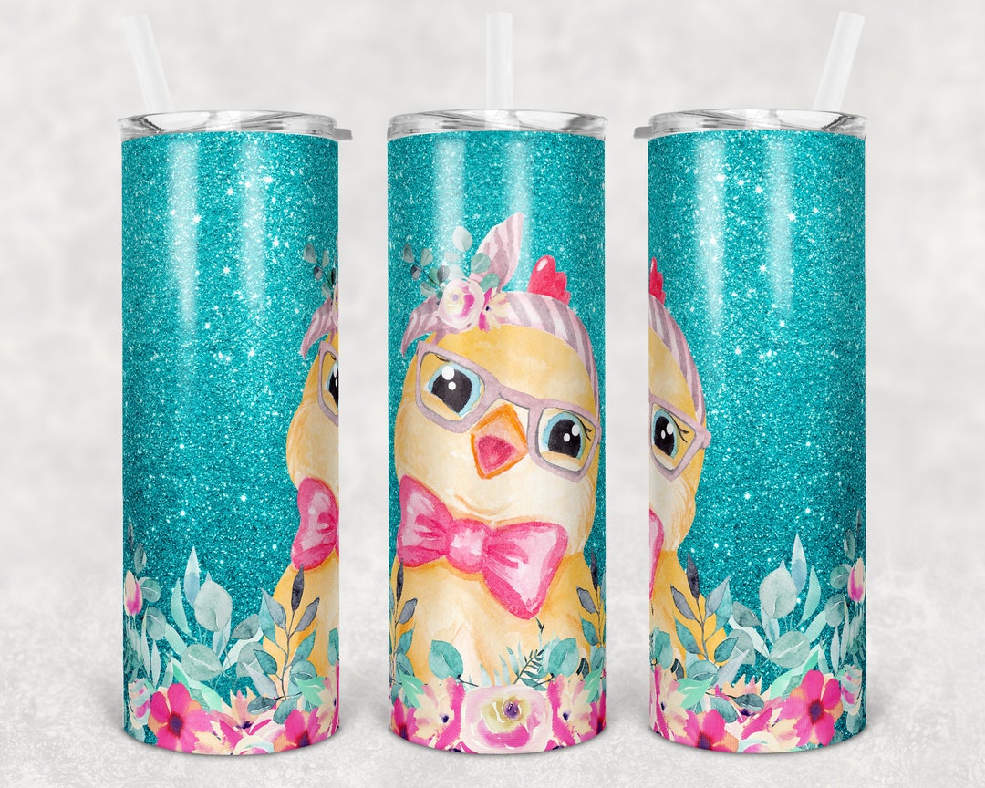 20 Oz Skinny Tumbler Sublimation Design Template Cute Teal Glitter ...