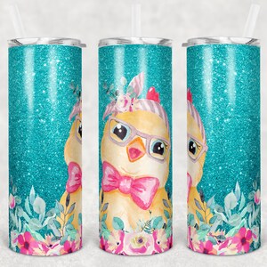 20 Oz Skinny Tumbler Sublimation Design Template Cute Teal Glitter ...