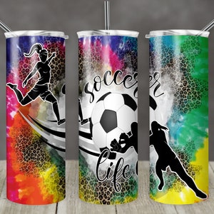 20 oz Skinny Tumbler Sublimation Template TieDye Female Soccer Sports Leopard Straight Design Digital Download PNG tumblers Sport tie dye