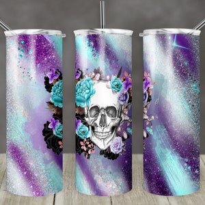 20 oz Skinny Tumbler Milkyway Skull Floral Sublimation Purple Teal Design Digital Download PNG Instant DIGITAL ONLY rts tumblers Tamara