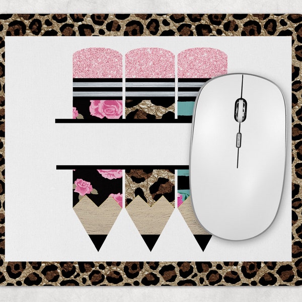 Mousepad Teacher Design Pencil Monogram Leopard Teacher Life Sublimation Design Mouse Pad PNG Instant DIGITAL ONLY