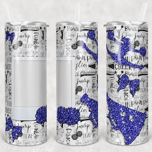 20 oz Skinny Tumbler Cheer Photo Faux Glitter Blue Black Sublimation Design  Digital Download PNG Instant DIGITAL ONLY