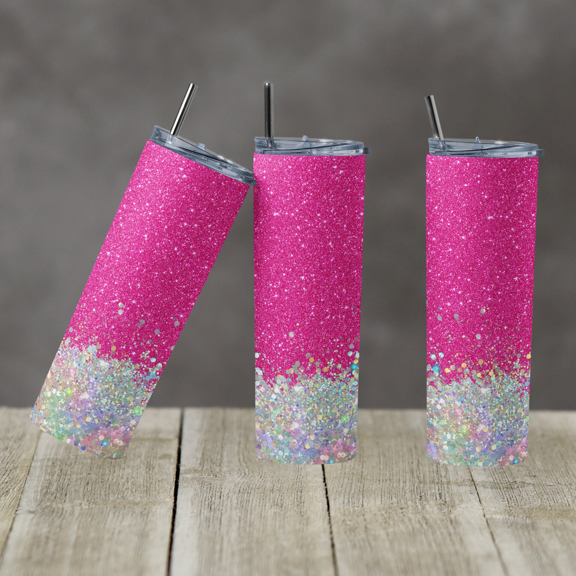 20 Oz Skinny Tumbler Sublimation Design Template Glitter Hot Pink ...
