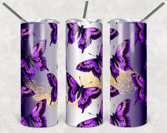 Purple Butterflies tumbler sublimation design