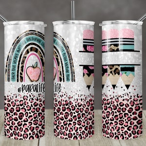 20 oz Skinny Tumbler Regenbogen Rosa Leopard Glitzer Para Life Tumbler Vollstifte Lehrer Leben Sublimation Design PNG Instant DIGITAL ONLY
