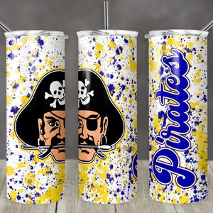 20 oz Skinny Tumbler Sublimation Design Template Gold Yellow Black Power Wash Pirates School Logo Straight Design Digital Download PNG