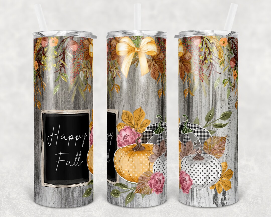 20 Oz Skinny Tumbler Sublimation Happy Fall Farmhouse Pumpkin Design ...