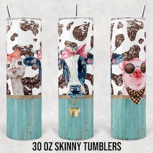 30 oz Skinny Tumbler Sublimation Design Template Farm Animals Cow Ostrich Pig  Straight Digital Download PNG tumblers Tamara