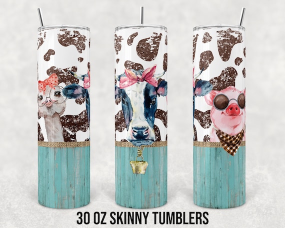 30 Oz Skinny Tumbler Sublimation Design Template Farm Animals Cow
