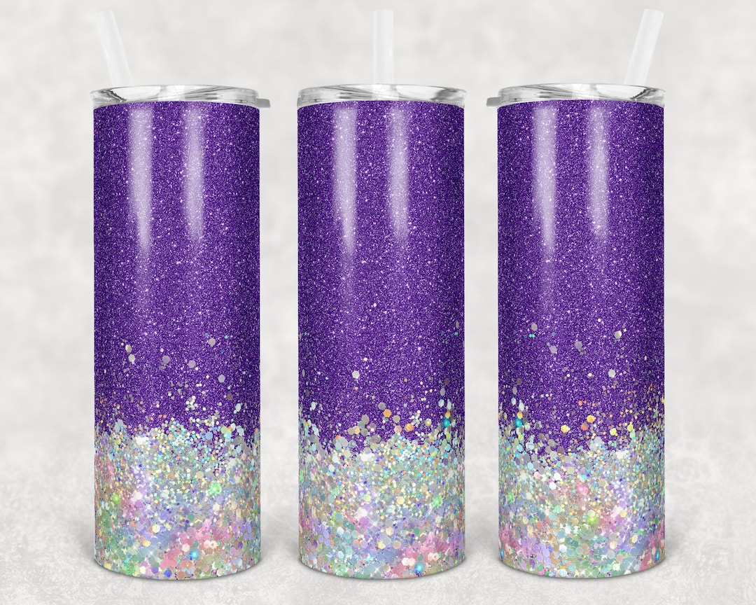 20 Oz Skinny Tumbler Sublimation Design Template Glitter Purple Ombre ...