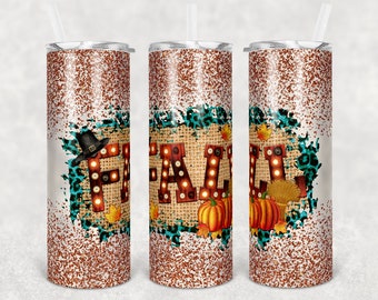 20 oz Skinny Tumbler Sublimation Fall Design Template Glitter Orange Straight and Warped Design Digital Download PNG tumblers Tamara