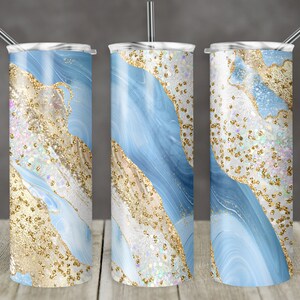 20 oz Skinny Tumbler Sublimation Template Agate Milky Way Light Blue Champagne Straight Design Digital Download PNG tumblers Tamara