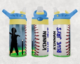 Botellas de agua para niños Plantilla de diseño de sublimación T-Ball personalizar nombre Flip Top Design Descarga digital PNG Inst DIGITAL Sólo RECTO