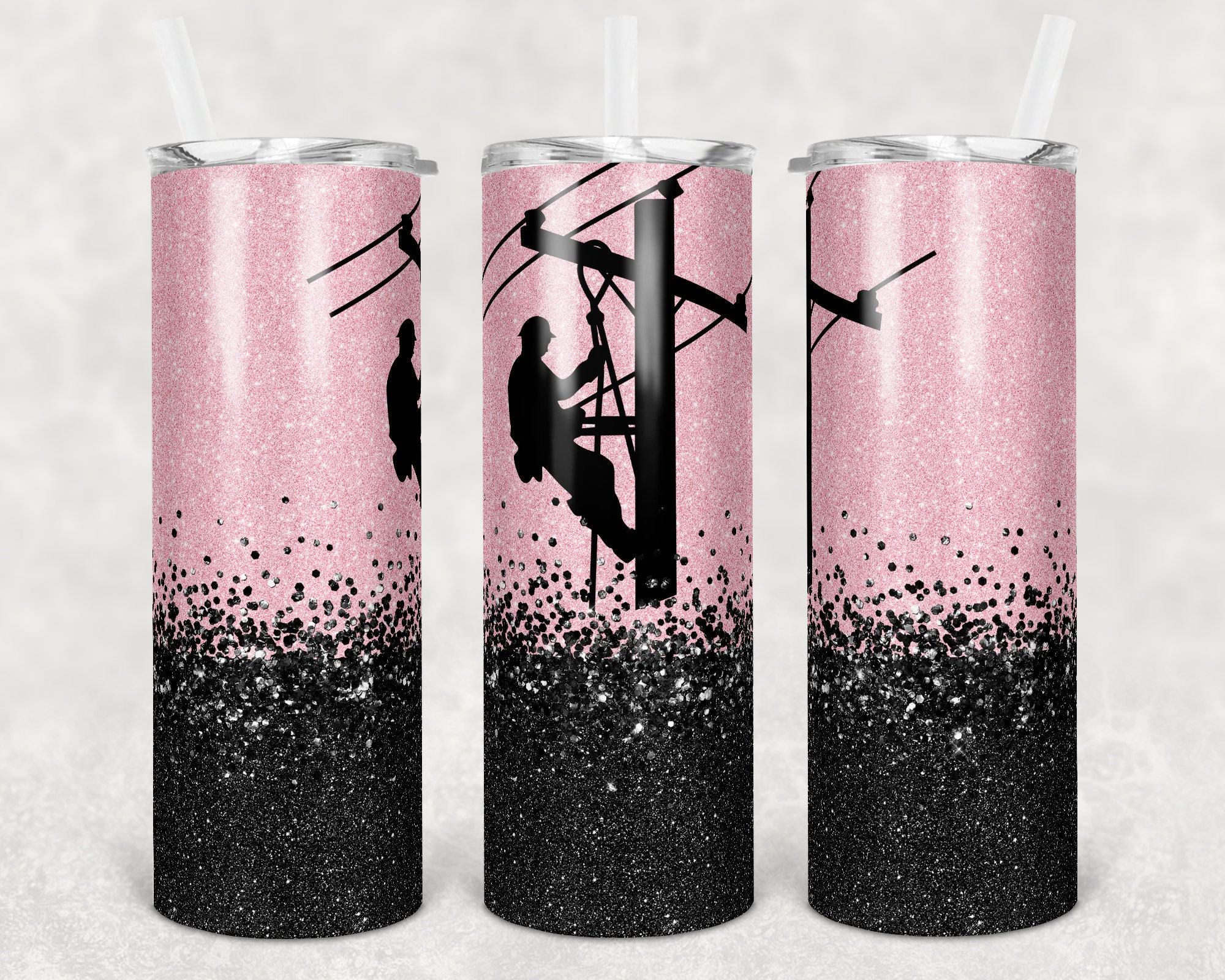 20 Oz Skinny Tumbler Sublimation Design Template Pink Glitter Line Wife ...